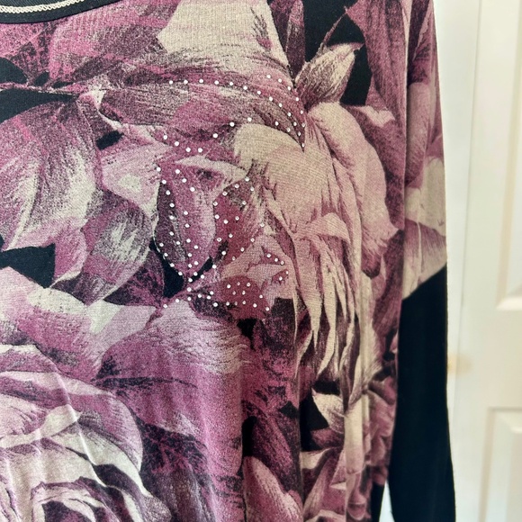Skinny Minnie Black Long Sleeved Tunic with Purple Floral Print & Crystals Large - Picture 3 of 5